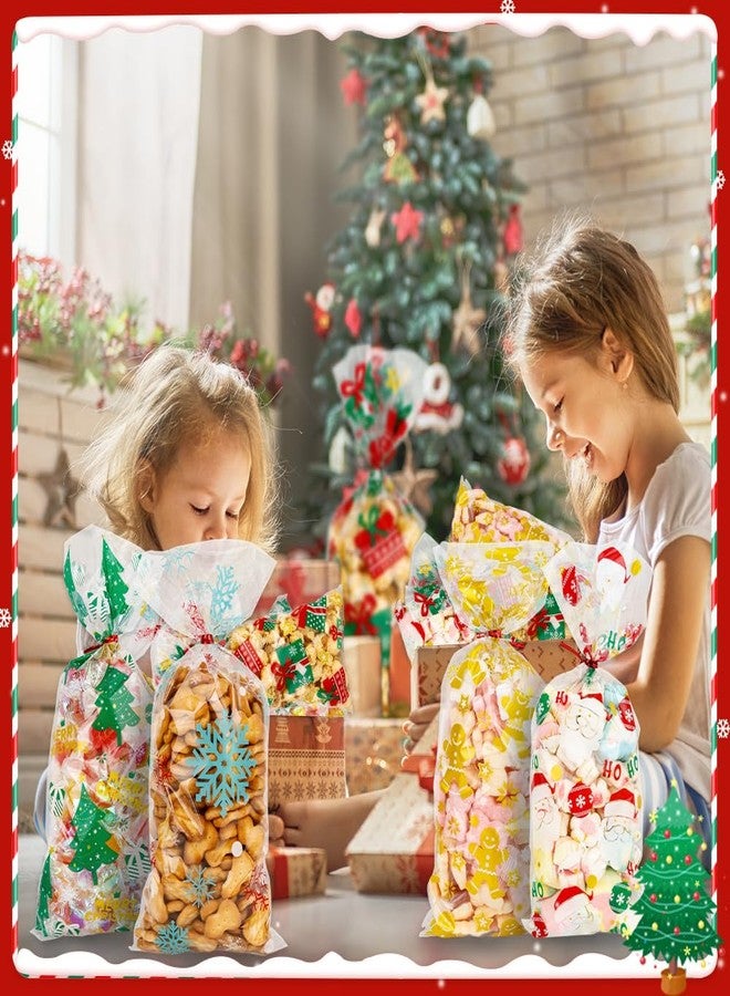 Leislam Christmas Cellophane Treat Bags, 150 PCS Xmas Candy Bags, Plastic Clear Cello Santa Claus Cookie Snack Goodie Gift Bag with 180 PCS Red Twist Ties for Christmas Winter Holiday Party Favors Supplies - Image 5